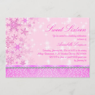 Invitation Rose Pailletée Flocon de Neige Sweet16