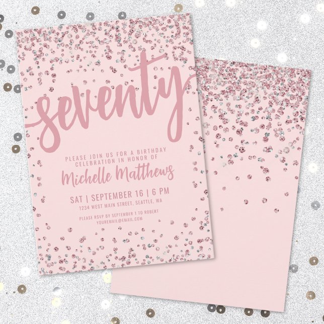 Invitation Rose Pâle 70ème Anniversaire (Blush Pink 70th Birthday Invitation)