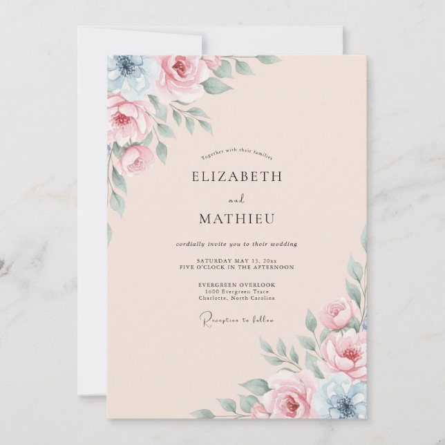 Invitation Rose Pâle Captivant Mariage de Printemps (Devant)