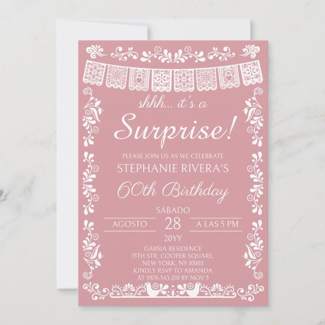 Invitation Rose Pâle Chut C'est une Surprise 60e Anniversaire (Devant)