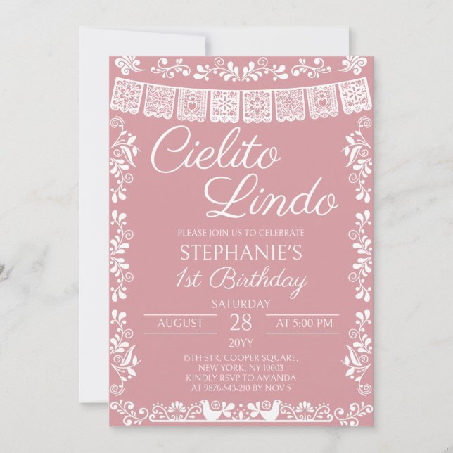 Invitation Rose Pâle Cielito Lindo 1er Anniversaire (Devant)