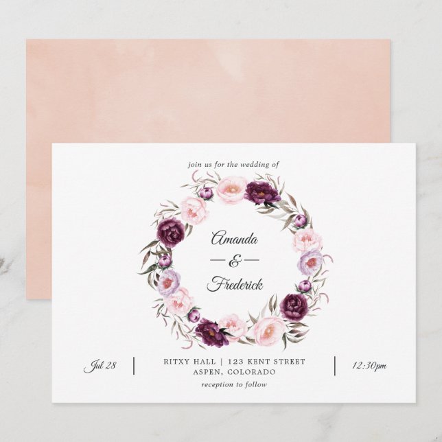 Invitation Rose Pâle et Mariage en Velours Profond (Devant / Derrière)