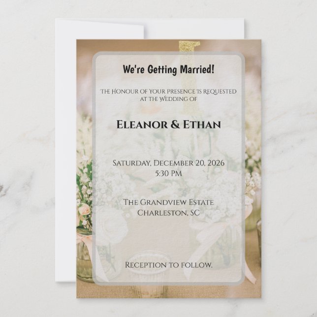 Invitation Rose Pâle et Or Pailleté Élégant Mariage Rustique  (Devant)