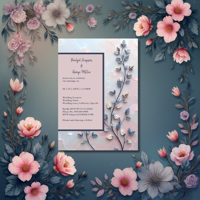 Invitation rose pâle et tonalité perle mariage de la branche (Créateur téléchargé)