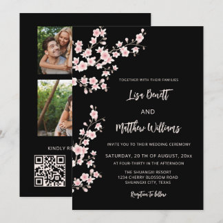 Invitation Rose Pâle Fleur de Cerisier Noir