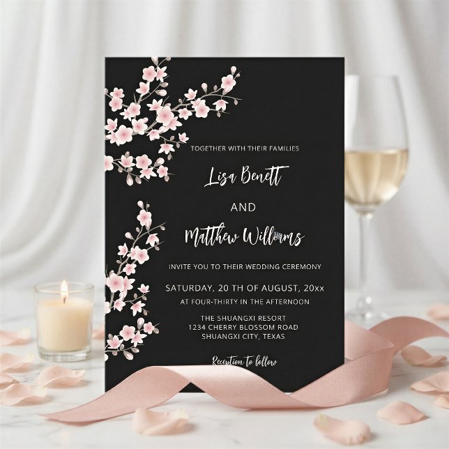 Invitation Rose Pâle Fleur de Cerisier Noir (Créateur téléchargé)