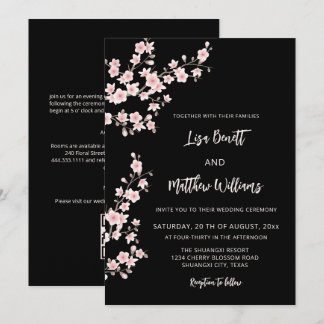 Invitation Rose Pâle Fleur de Cerisier Noir