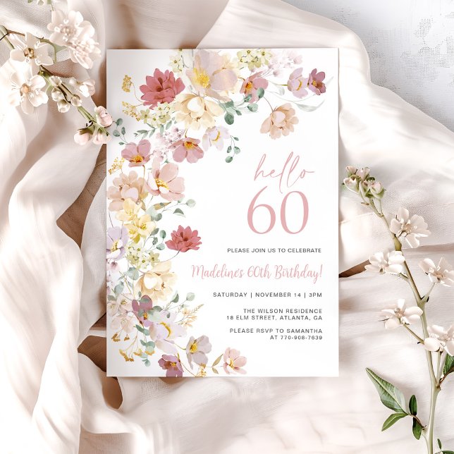 Invitation Rose Pâle Floral 60e Anniversaire (Créateur téléchargé)