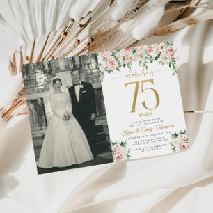 Invitation Rose Pâle Floral 75e Anniversaire