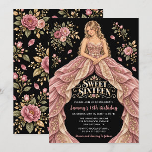 Invitation Rose Pâle Floral Anniversaire Sweet Seize Ans
