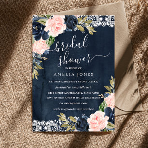 Invitation Rose Pâle Floral Dentelle Rustique Mariage Fête
