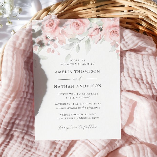 Invitation Rose Pâle Floral Élégant Mariage  (Créateur téléchargé)