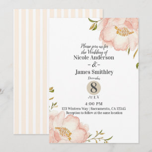 Invitation Rose Pâle Floral Élégant Moderne Chic Mariage