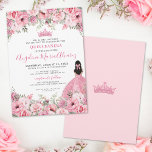 Invitation Rose Pâle Floral Quinceanera<br><div class="desc">Invitation de Quinceañera aux roses roses heureuses. Ce design adorable et féminin présente un mélange animé de roses roses heureuses et de fleurs dans des nuances allant du rose blush et du rose bébé pastel au rose vif et joyeux, le tout accentué de feuilles vertes luxuriantes. Le devant met en...</div>