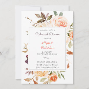 Invitation Rose Pâle & Floral Rose Pêche Dîner de Répétition