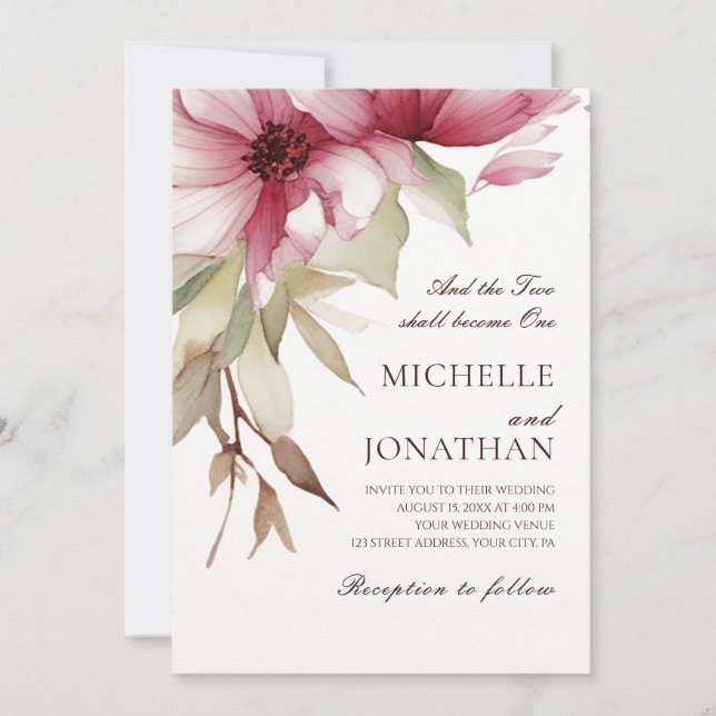Invitation Rose Pâle Floral Verset de la Bible Chrétienne Mar (Devant)