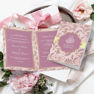 Invitation Rose Pâle Lavande Or Floral Mariage Musulman
