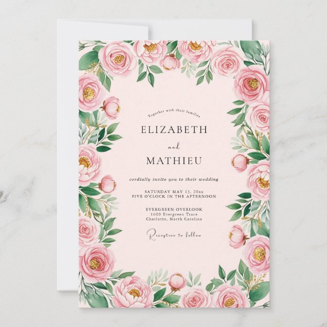 Invitation Rose Pâle Mariage Romantique Delicat (Devant)