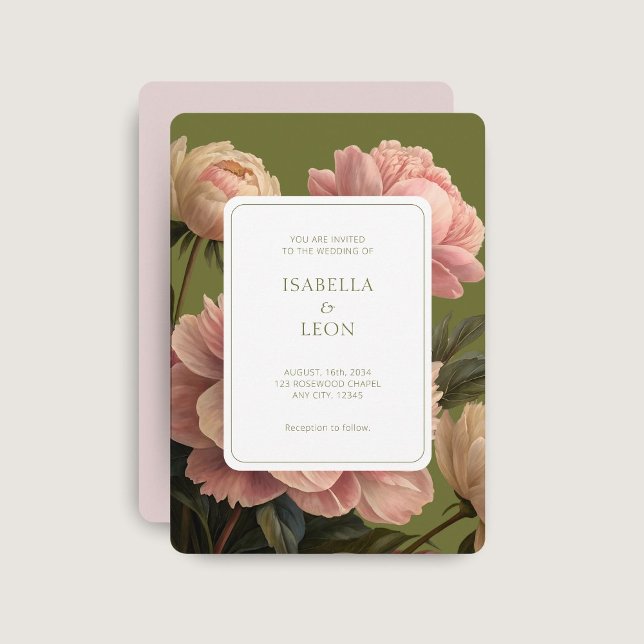 Invitation Rose pâle | Mariage Rose Vintage vert olive (Créateur téléchargé)