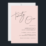 Invitation Rose pâle | Modern Script Girly 21e anniversaire<br><div class="desc">Invitations de fête de 21e anniversaire pour femmes avec "vingt et un" en écriture manuscrite. Police noire sur un arrière - plan rose doux. Personnalisez avec les détails de votre événement.</div>