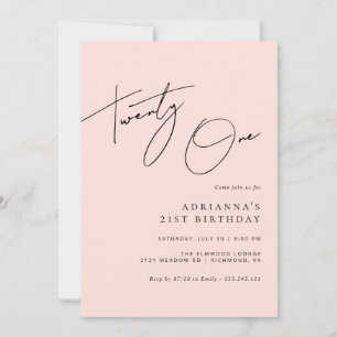 Invitation Rose pâle Modern Script Girly 21e anniversaire