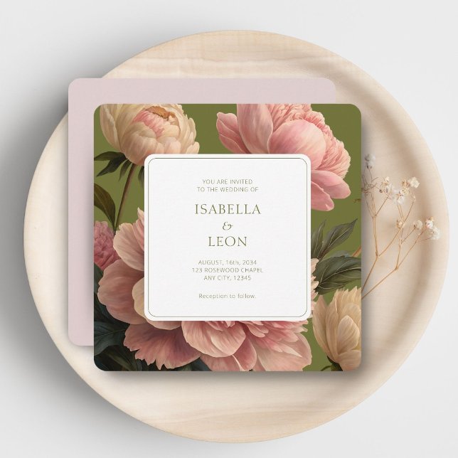 Invitation Rose pâle | Olive vintage et Mariage Rose (Créateur téléchargé)