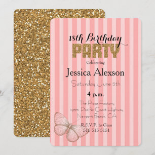 Invitation Rose Pâle Or Confettis Pailletés 18e Anniversaire