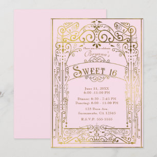 Invitation Rose Pâle & Or Décoration Victorienne Vintage pour