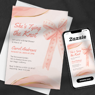 Invitation Rose Pâle Or Elle Attache le Nœud Enterrement de V