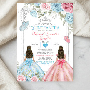 Invitation Rose Pâle & Papillon Bleu Pastel Quinceañera Argen