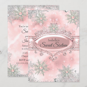 Invitation Rose Pâle Princesse Hiver Merveilleux Douze Seize