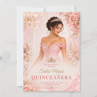 Invitation Rose Pâle Quinceañera Princesse 15e Anniversaire