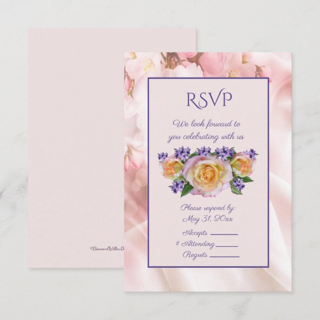Invitation Rose Pâle Rose Avec Accents Violets RSVP (Devant / Derrière)