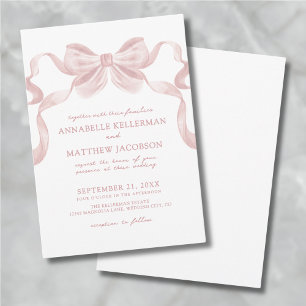 Invitation Rose Pâle Ruban Fantaisiste Élégant Mariage