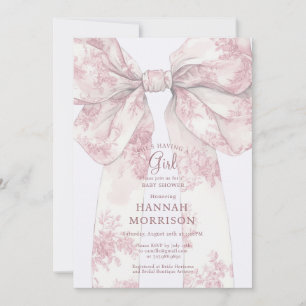Invitation Rose Pâle Toile Ruban Baby Shower Fille