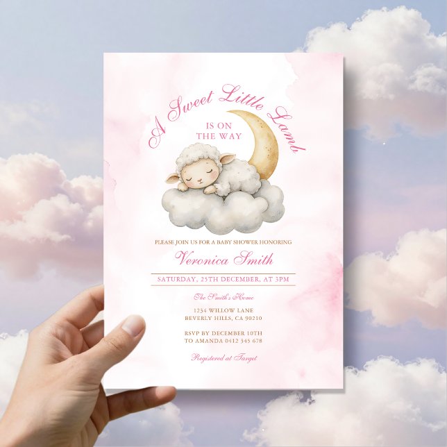Invitation Rose pâle Un petit baby shower d'agneau (Créateur téléchargé)