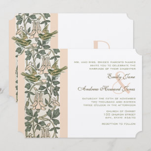 Invitation Rose Pâle Vintage Oiseaux Chèvrefeuille Mariage