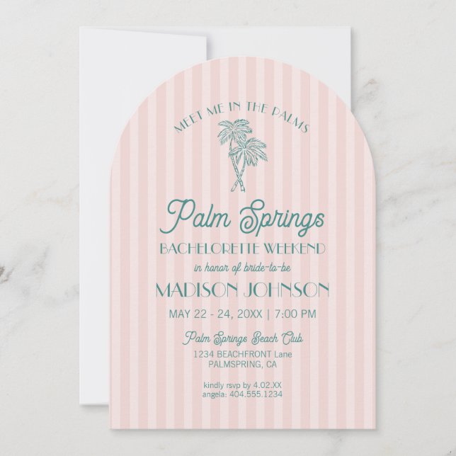 Invitation Rose Palm Springs Pastel Plage Enterrement de Vie  (Devant)