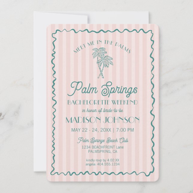 Invitation Rose Palm Springs Week-end de l'enterrement de vie (Devant)