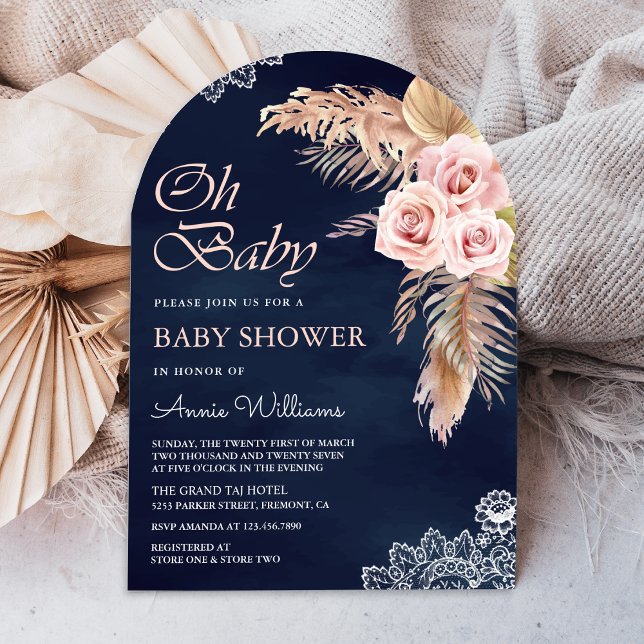 Invitation Rose Pampas poussiéreuse rose clair Arche bébé ble (Créateur téléchargé)
