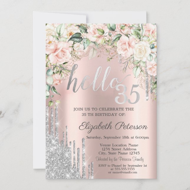 Invitation Rose Parties scintillant d'argent  Rose Gold 35e a (Devant)