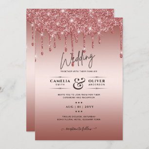 Invitation Rose Parties scintillant de goutte d'or Mariage mo