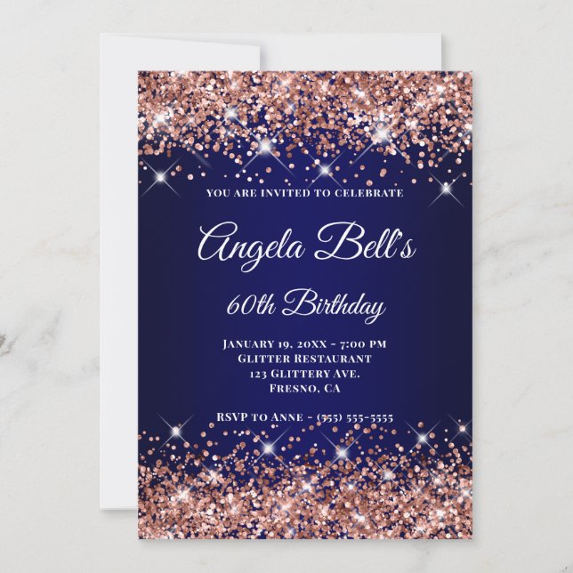 Invitation Rose Parties scintillant d'or Marine Blue Ombre 60 (Devant)