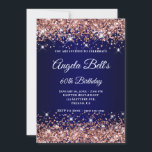 Invitation Rose Parties scintillant d'or Marine Blue Ombre 60<br><div class="desc">Une élégante invitation monogrammée à 60ème anniversaire pour elle. Customisez le texte pour une autre célébration d'anniversaire. L'art numérique présente une parties scintillant d'or rose brillant avec des éclats supplémentaires contre une image sombre bleu marine ombre. On peut customiser le monogramme de calligraphie blanche à une seule lettre. Tous les...</div>