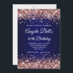 Invitation Rose Parties scintillant d'or Marine Monogramme bl<br><div class="desc">Une élégante invitation monogrammée pour 40ème anniversaire pour elle. Customisez le texte pour n'importe quelle année ou une autre célébration d'anniversaire jalon. On peut customiser le monogramme de calligraphie blanche à une seule lettre. L'art numérique présente une parties scintillant d'or rose brillant avec des éclats supplémentaires contre une image sombre...</div>