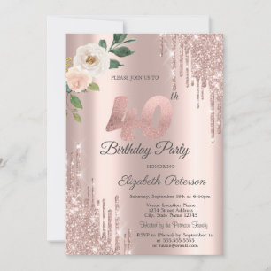 Invitation Rose Parties scintillant Drips Rose Gold 40e anniv