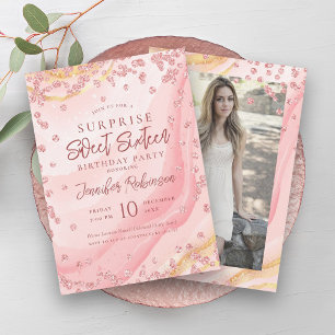 Invitation Rose Parties scintillant en marbre d'or Photo SURP