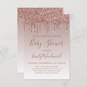 Invitation Rose Parties scintillant Gold  Baby shower virtuel