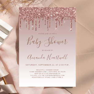 Invitation rose Parties scintillant or Baby shower