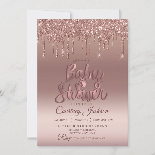 Invitation rose Parties scintillant or Baby shower (Devant)